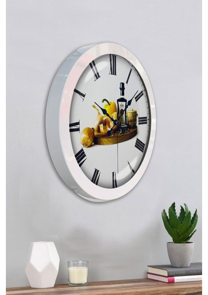 Hediyelik 36 cm Beyaz Metal Mutfak Duvar Saati modelleri