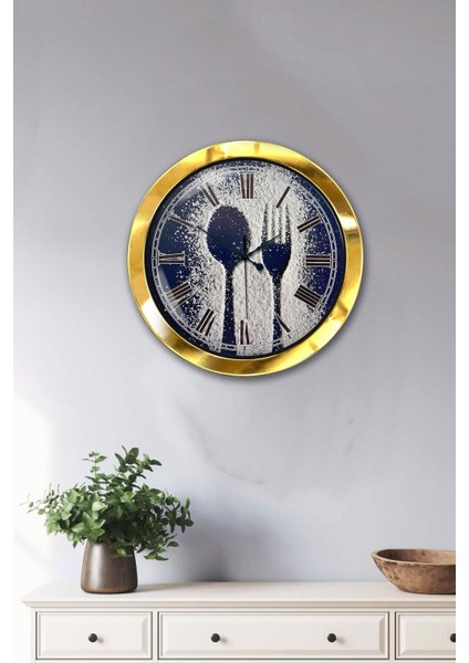 Hediyelik 36 cm Gold Metal Mutfak Duvar Saati