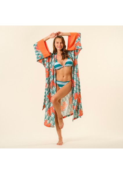 Tavas Dijital Baskılı Visko Kimono - Yeşil