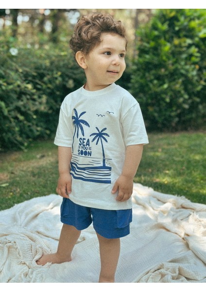 Kargo Bermuda Şort ve Baskılı Tshirt Seti Erkek Bebek Çocuk