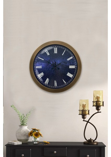 36 cm Eskitme Metal New Blue Duvar Saati