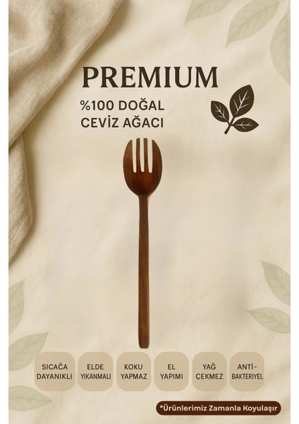 1 Adet 30 cm El Yapımı Ceviz Ağacı Mutfak Çatalı | %100 Doğal Ahşap Servis Gereci