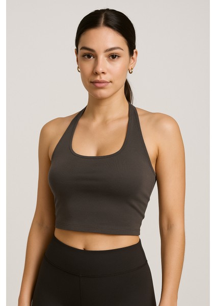 Kadın Antrasit Boyundan Geçmeli Crop