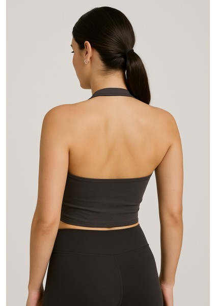 Kadın Antrasit Boyundan Geçmeli Crop fiyatları