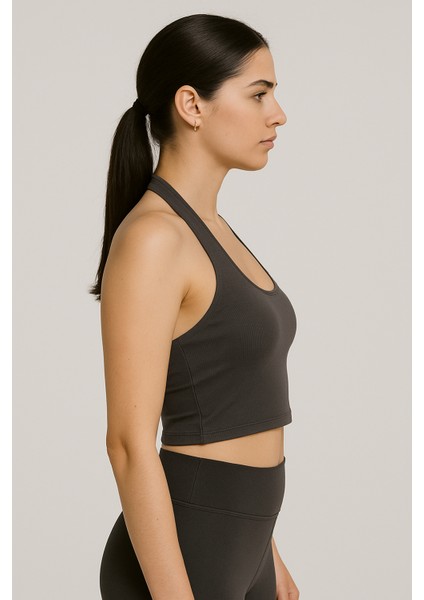 Kadın Antrasit Boyundan Geçmeli Crop modelleri