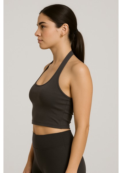 Kadın Antrasit Boyundan Geçmeli Crop fırsatları