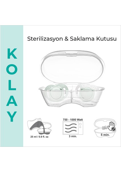 Ortodontik Damaklı Emzik, Powder Green, 12+ Ay, Emzik Saklama & Sterilizasyon Kutulu, İkili Set