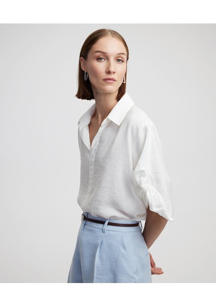 Burgulu Gömlek Yaka Bluz IS1250006090018