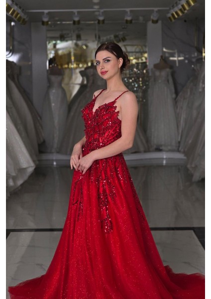Kırmızı Özel Tasarım Abiye 7906 modelleri