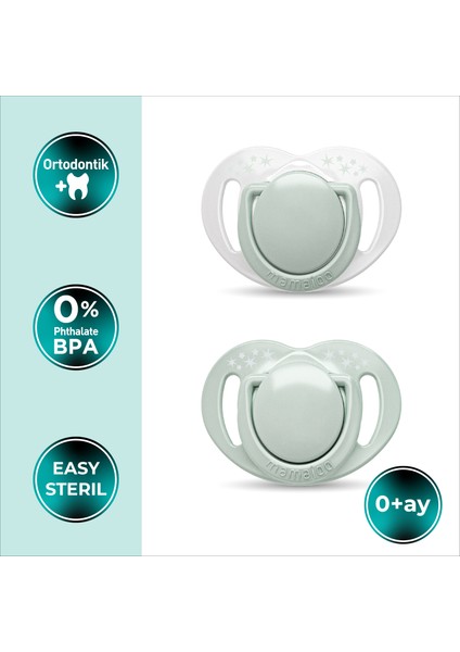 Ortodontik Damaklı Emzik, Powder Green, 0+ Ay, Emzik Saklama & Sterilizasyon Kutulu, İkili Set indirimleri