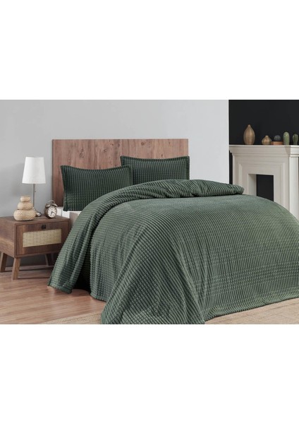 Modern Line 3 Parça Çift Kişilik Battaniye Seti Kutulu 220X240 Haki