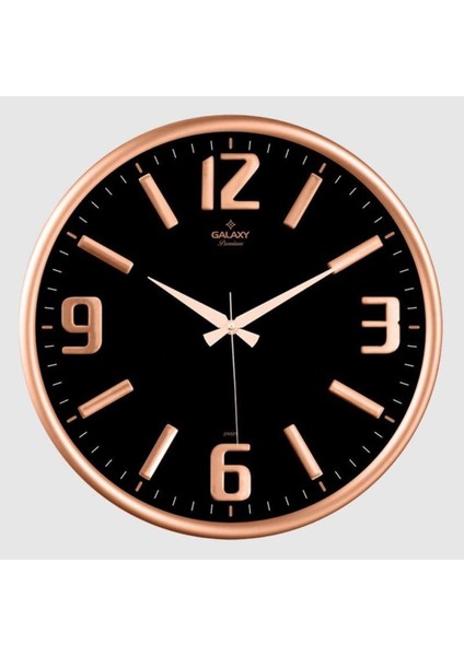 Premium Serisi Metal Çerçeveli Kabartma Rakamlı Bombe Camlı 35 cm Duvar Saati Bakır -Siyah