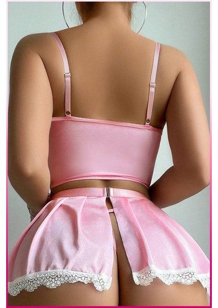 Pembe Çeyiz Seti Kostüm,gecelik Takımı ( Tanga Hediyeli )