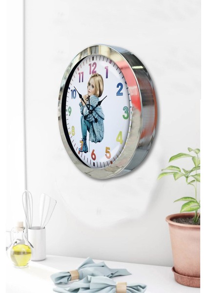 Hediyelik 36 cm Krom Metal Genç Kız Duvar Saati fiyatları