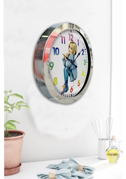 Hediyelik 36 cm Krom Metal Genç Kız Duvar Saati modelleri