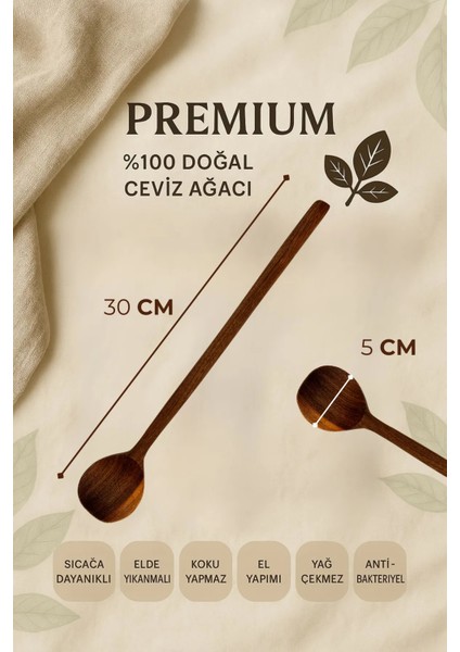 5'li %100 Doğal Ceviz Ağacı Mutfak Seti | 30 cm Kaşık Çatal Spatula Kevgir El Yapımı modelleri