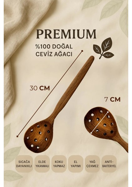 5'li %100 Doğal Ceviz Ağacı Mutfak Seti | 30 cm Kaşık Çatal Spatula Kevgir El Yapımı fırsatları