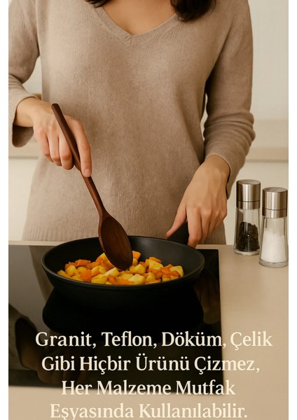 5'li %100 Doğal Ceviz Ağacı Mutfak Seti | 30 cm Kaşık Çatal Spatula Kevgir El Yapımı