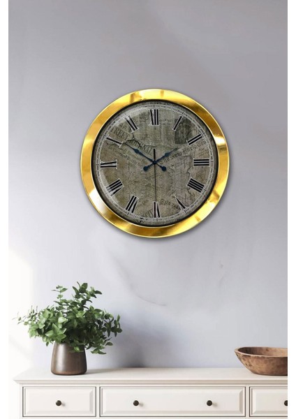 Hediyelik 36 cm Gold Metal Toprak Duvar Saati