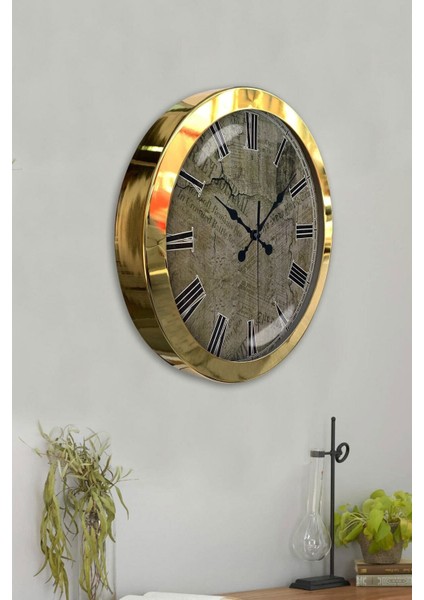 Hediyelik 36 cm Gold Metal Toprak Duvar Saati modelleri