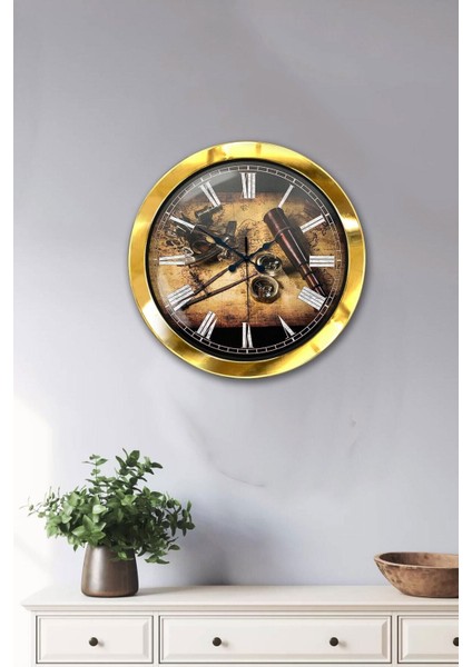 Hediyelik 36 cm Gold Metal Kaşif Duvar Saati