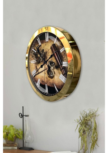 Hediyelik 36 cm Gold Metal Kaşif Duvar Saati fiyatları