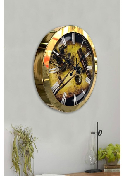 Hediyelik 36 cm Gold Metal Kaşif Duvar Saati modelleri