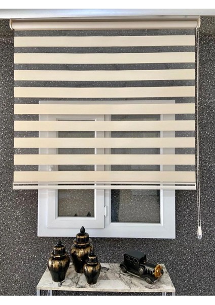 Bambu Krem Zebra Stor Perde Etek Dilimsiz