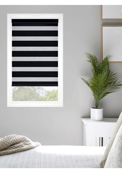 Zebra Stor Perde Düz Desen Siyah Renk 145 x 260 cm Salon ve Ofis İçin Uygun