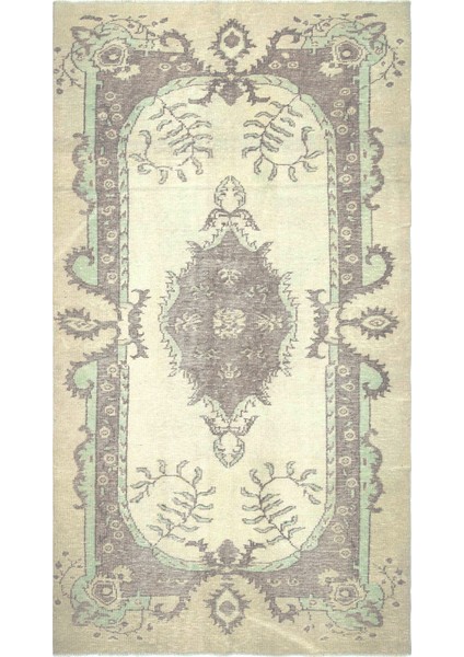 Bej-Kahverengi Naturel Anadolu Motifli El Dokuma Halı Eskitme Vintage Halı 1267