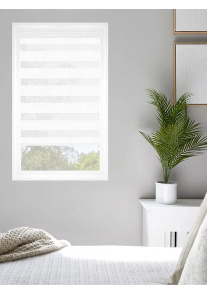 Ithal Bambu Kalın Ekru Zebra Stor Perde Eteği Düz ( Ofis Perdesi - Mutfak Salon Perdesi