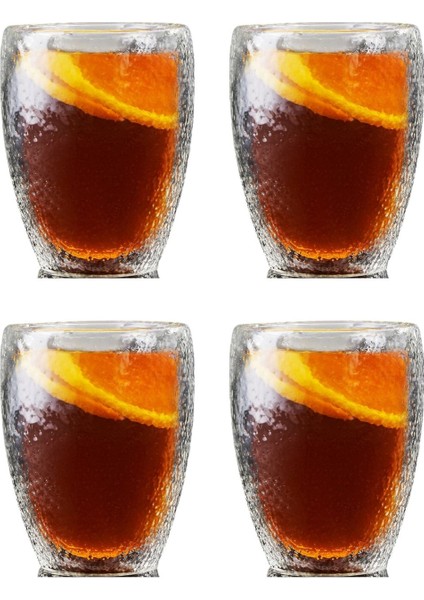 Çift Cidarlı Buzlu Kahve - Latte - Çay Bardağı Seti - Cam Kupa Seti 300 Ml x 4 Adet 2221