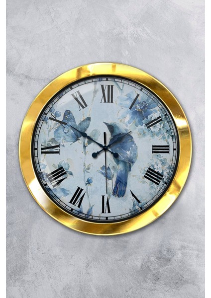 Hediyelik 36 cm Gold Metal Kuşlu Duvar Saati