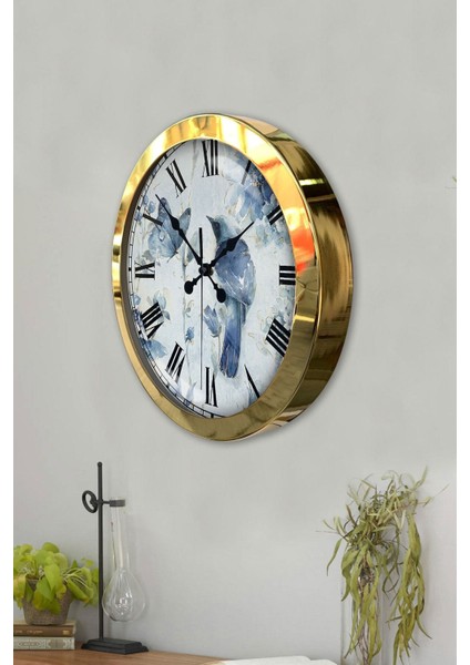 Hediyelik 36 cm Gold Metal Kuşlu Duvar Saati modelleri