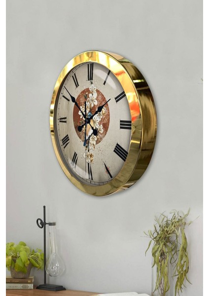 Hediyelik 36 cm Gold Metal Çiçekli Duvar Saati fiyatları