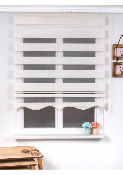 Ekru R-18 Bambu Zebra Stor Güneşlik Perde Etek Dilimli (Alüminmyumkasa)