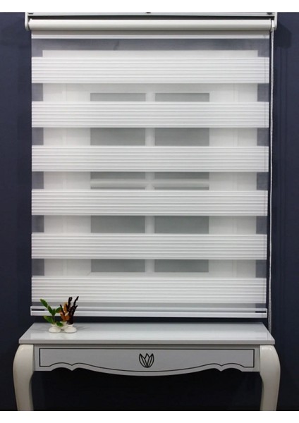 Ekru Beyaz Geniş Plise Eteği Düz Stor Zebra Güneşlik Perde Alüminyum Kasa, Metal Ayak fırsatları