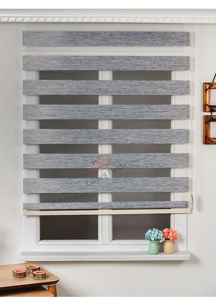Bambu Gri Stor Zebra Perde Etek Dilimli Hediye Alüminyum Kasa