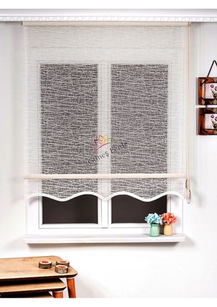 Çizgi Desenli Tül Zebra Perde Eteği Dilimli( 28N32 (Alüminmyumkasa)