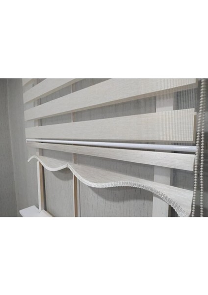 Ekru R-18 Düz Zebra Stor Perde Etek Dilimli(Alüminyum Kasa+Etek Dilimi Hediye