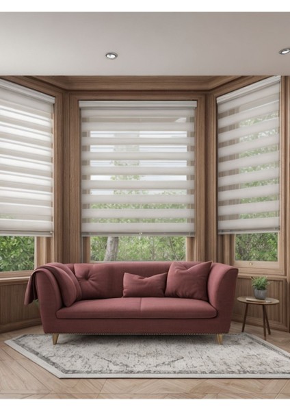 Ithal Bambu Beyaz Zebra Stor Perde Eteği Dilimli(Alüminyum Kasa Metal Ayak )