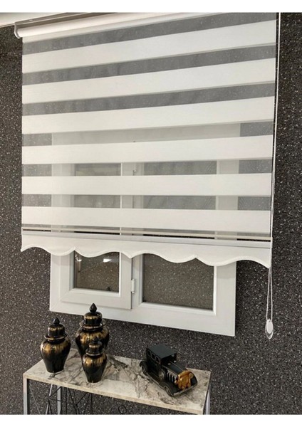 Ithal Bambu Ekru Zebra Stor Perde Etek Dilimli (+Alüminyum Kasa)