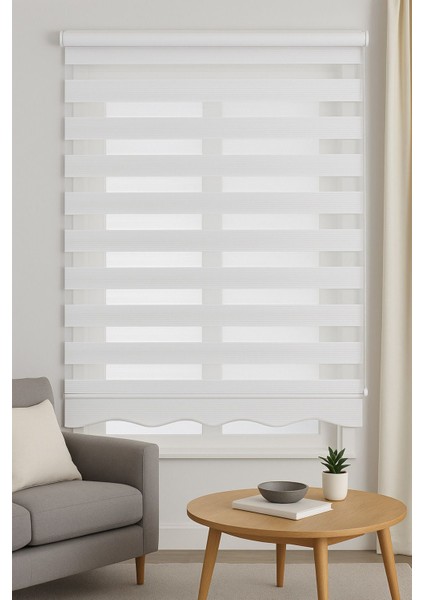 Zebra Stor Perde Geniş Pliseli Ekru Beyaz Modern Tasarım 10 cm Salon Kullanımı İçin