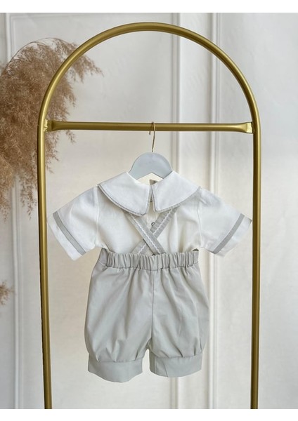 Erkek Bebek Çocuk Küf Yeşili Poplin Kumaş Şortlu Salopet Alt Üst Takım fiyatları
