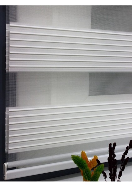 Pliseli Beyaz Stor Zebra Perde Düz Eteksiz(Alüminyum Kasa) indirimleri