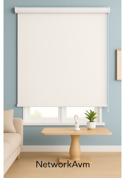 Kalın Ithal , Ekru Mat Beyaz Zebra Stor Perde , Güneşlik Perde Etek Düz, Alüminyum Kasa,metal Ayak