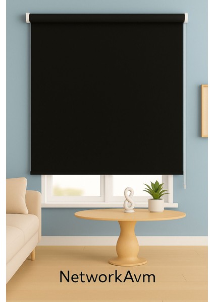 Ithal Kalın Siyah Beyaz Zebra Stor Güneşlik Perde Etek Dilimsiz(Alüminyum Kasa Metal Ayak)