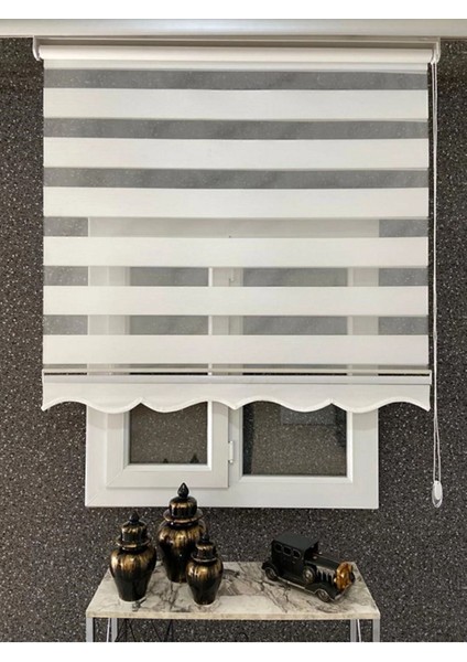 Ithal Bambu Ekru Zebra Stor Perde Etek Dilimli (+Alüminyum Kasa)