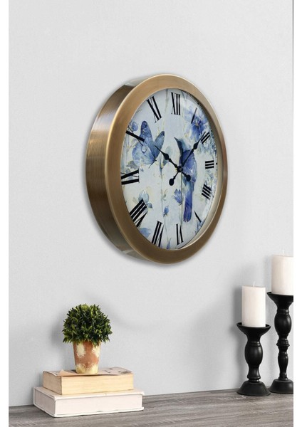Hediyelik 36 cm Eskitme Metal Kuşlu Duvar Saati
