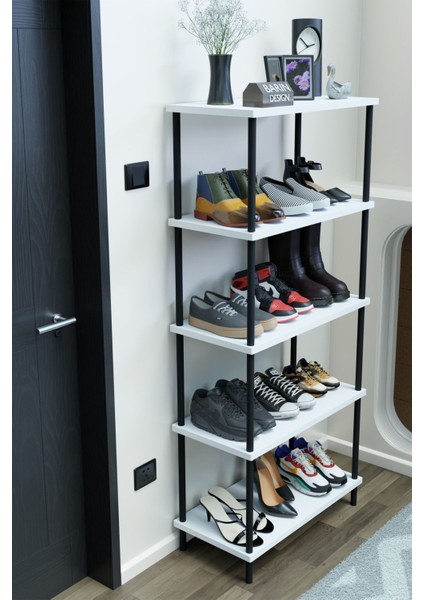 5 Raflı Çevir-Kur Ayakkabılık Metal Gövde Çok Amaçlı Raf Ünitesi Antre, Balkon, Banyo Uyumlu Dolap